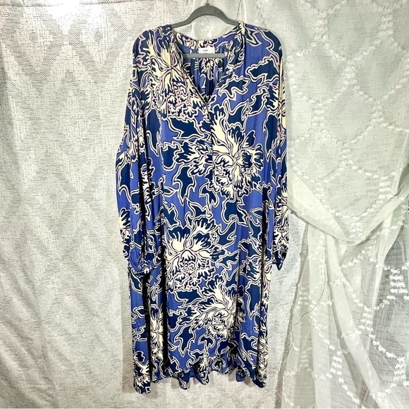 CLOSED Emily floral maxi kobalt long sleeve silk blend dress size L - Picture 4 of 11